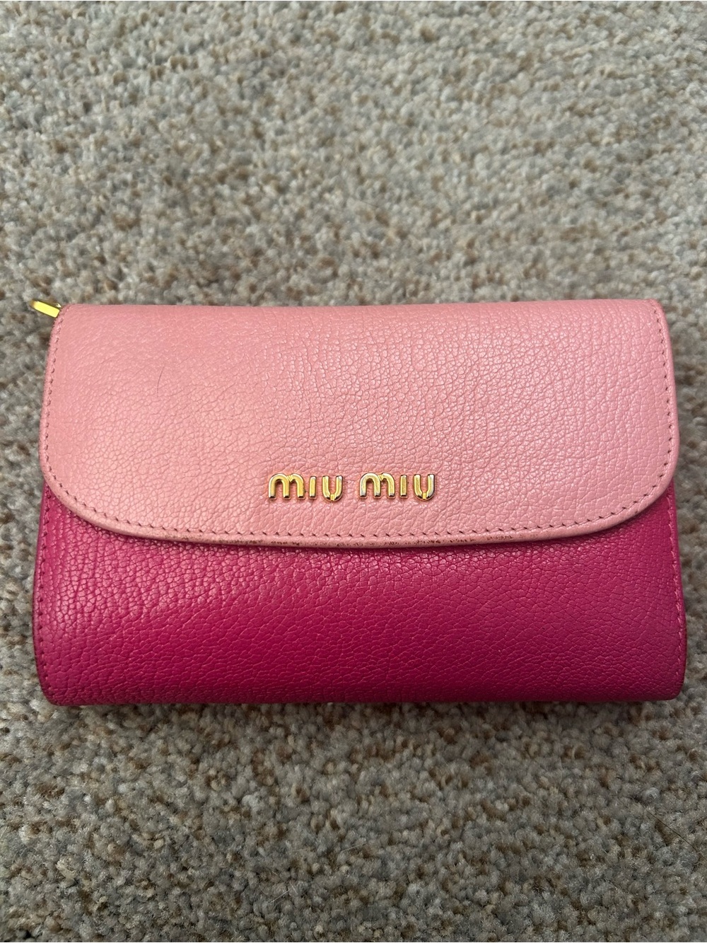 Miu Miu Two-Tone Pink Leather Wallet with Gold Logo